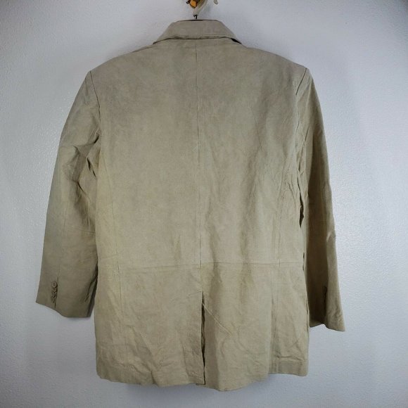 Haband Lions Den Leather Jacket‎ Mens Large Beige Lined Blazer Sport coat - Picture 8 of 10